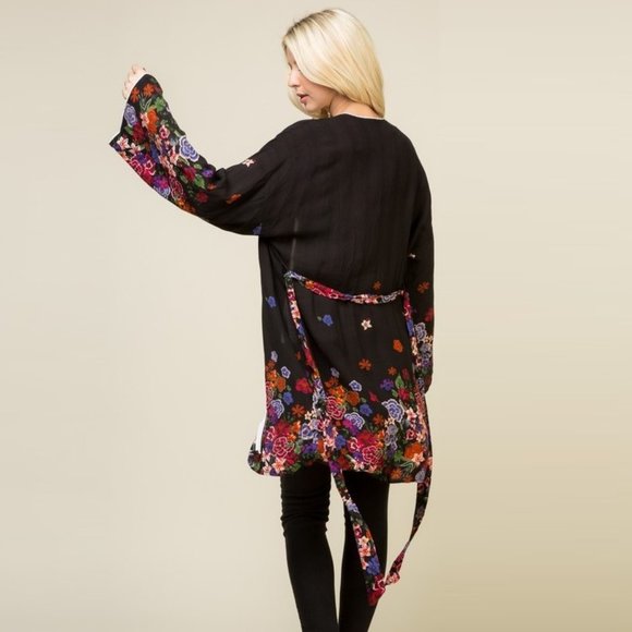 Lumiere Floral Print Kimono Jacket • NWT • Polyester • Long Sleeve • Waist Tie - Picture 6 of 6